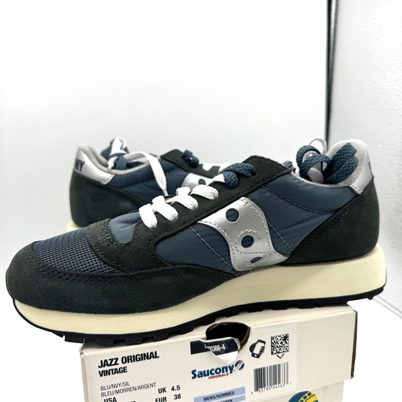NWT Saucony Jazz Vintage Classic Sneakers Navy Blue White Silver Original Shoes - Picture 12 of 16